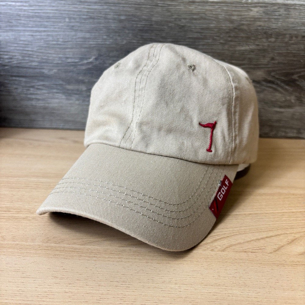 Vintage Golf Hat Cap Strap Back Beige Brown Golfing Adjustable
